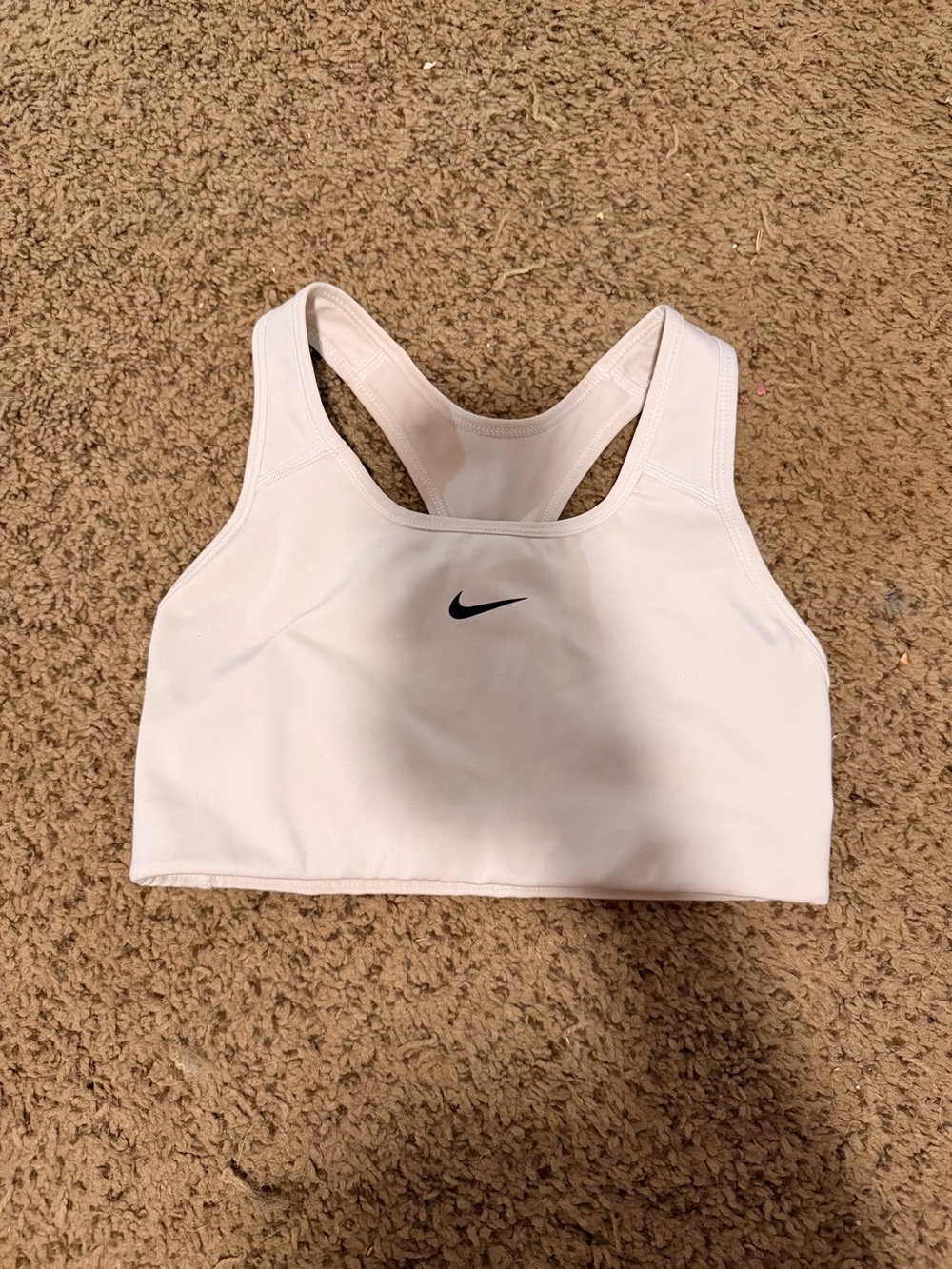 Nike White Racerback Sports Bra with Black Swoosh
